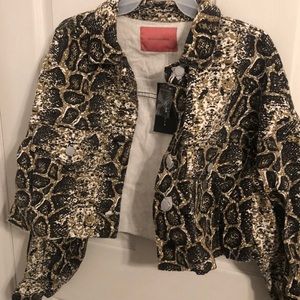 Snake print cropped jean jacket